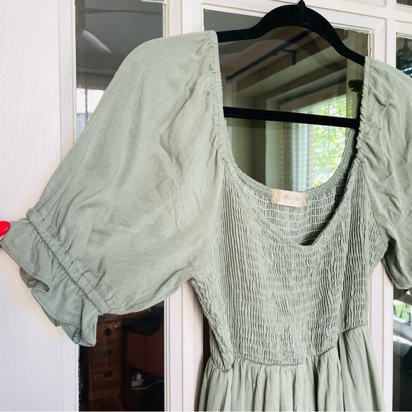 Altar'd State Sage Green Puff Sleeve Smocked Mini Dress - Picture 4 of 8